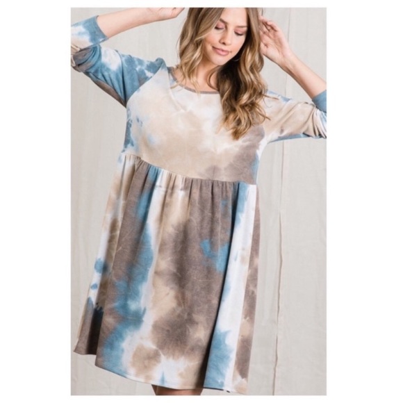 Waffled Tie Dye Mini Dress, Long Sleeve! Made in the USA!! Very Cute! Size-Small - Picture 3 of 16